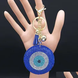 حلقات مفتاحية مفاتيح العين التركية حلقة الأنثى الكريستالية للنساء سلسلة مفاتيح اللون الذهب الأزرق تركيا سلسلة المجوهرات llaveros ojo turco 240425 dhnot