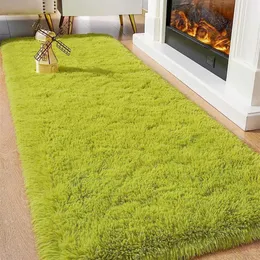 Teppich loyalgogo weiches grünes plüsch dekorativer Bodenmatte und Teppich für Wohnzimmer Schlafzimmer und Bettwäschebereich Teppiche D240530 geeignet