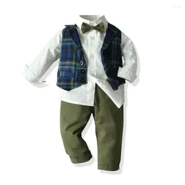 Одежда устанавливает Tem Doger 2024 Осенний Зимний маленький мальчики костюм 3pcs Bowtie Рубашки брюки жилет джентльмен Хлопок рожден