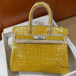 H Brand Bolsa de luxo importada Nilo de alto brilho crocodilo de pele de cera artesanal Bola feminina BK25/30 Bolsa de platina Bolsa de couro genuíno