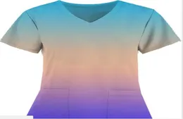 グラジエントカラー女性039S看護スクラブTシャツ半袖ユニフォームトップvneckポケットナースTシャツ私は看護医療s5149138が大好きです