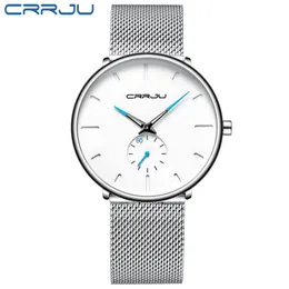 Crrju Mens Watch Top Brand Luxury Black Quartz Men Watch Drop Mesh rap Casual Sport Male Relogio Masculino 2150 190V