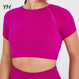 Camiseta de Yoga sin costuras para mujer, Top corto de manga corta para entrenamiento, ropa deportiva, ropa de Golf, camisetas transpirables para correr