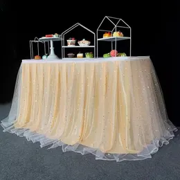 Tulle Gold Table Jains Tutu Tutu Table Skirt for Wedding Birthday Party Tulle Decoration Tulle TableCloth 240530