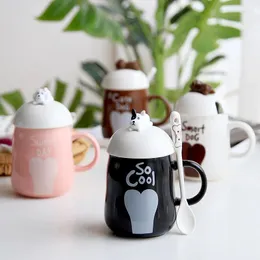 Canecas Creative Creative Animal Puppy Creamic Caneca com capa Spoon Art Lovers Cartoon Coffee Cup Moda e Mulheres Água