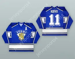 Custom SAKU KOIVU 11 FINLAND NATIONAL TEAM BLUE HOCKEY JERSEY Top Stitched S-M-L-XL-XXL-3XL-4XL-5XL-6XL