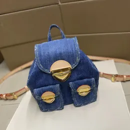 10A Ayna Kalite Tasarımcısı Küçük Sırt Çantası Denim Çantası 24cm Kadın Lüks Sırt Çantası Tasarımcı Çanta Mavi Çanta Çift Kayış Omuz Çantası Kutu