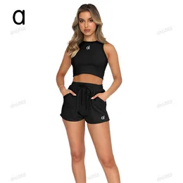 Yoga Set Summer New Product Casual lingerie Short Sports Tank Top Women Vest and Shorts Drawstring Shorts Fitness Suit - Free Shipping