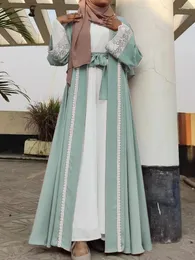 Etniska kläder eid muslimska abaya för kvinnor ramadan abayas broderi lång klänning bälte marocko kaftan vestidos largos dubai robe jalabiya 2024
