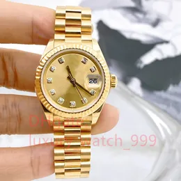 Women's Watch aldrig föråldrad liten guldarbetare 28mm platta diamant snidning aldrig trött på att titta på klassiska utseende automatiska maskiner full 18k guldmaterial