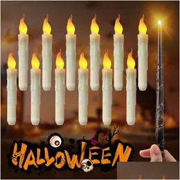 Altre forniture per feste di eventi Floating LED Cancelle con Magic Wand Remote Control Flameless Electronic Candele Halloween Decor Lig Dhshy