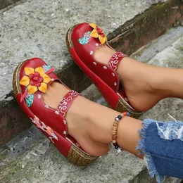 النعال زهرة النمط العرقي باووتو 2024 الصيف المصنوعة يدويًا أحذية الصلاحية Mujer Verano Zapatos Primavera