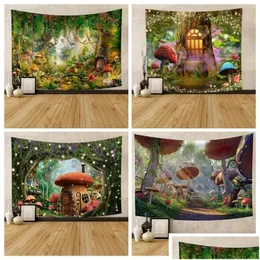 Taquestres Fairy Tale da floresta tapeçaria parede pendurada fantasia jardim mágico cogumelo estético garoto garotão quarto quarto dormitório Drop del Dhmdr