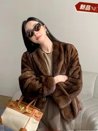 Женский меховой мех Hdhohr 2024 Новое 100% настоящее норманое меховое покрытие Женщины мода Essential Natural Mink Fur Jacket