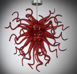 Sehr billige rote Pendnat -Lampen Schöne Blume Kronleuchter LED -Leuchten Hand geblasener Glaskunst Kronleuchter Beleuchtung 20 Zoll
