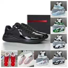 designer shoes Americas Cup sports shoes high quality glossy leather patchwork breathable mesh high end mens shoes womens shoes outdoor casual running shoes