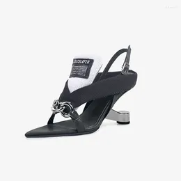 Sandaler Phoentin Pointed Hollow Metal Heel Designer Peep Toe For Ladies 2024 Sexiga Casual Women's Shoes Pointy Black Blue FT3620