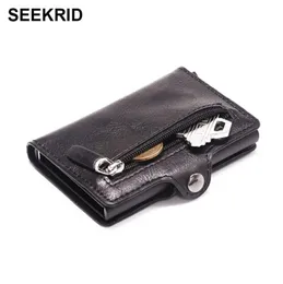Men039S aluminium kreditkortshållare RFID Blockering av metall hasp -korthållare manlig smal smart plånbok läderfodral mynt pocket handväska f8597543