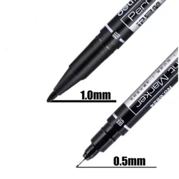 3pcs/conjunto de ponta dupla permanente fino/médio ponto 0,5 mm a 1 mm de caneta à prova d'água caneta preta azul tinta vermelha