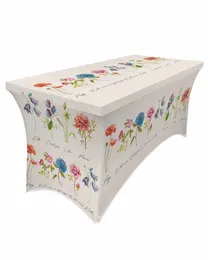 Vintage blommor örtartade växtlinne textur rektangulär elastisk bord kjol bröllop bord omslag kök matsalduk 240530