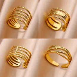 Anéis de casamento Multi camadas Vintage Hollow out anel aberto para mulheres Acessórias de joias de festa de moda presente