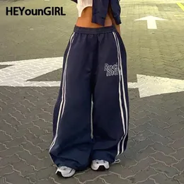 Heyoungirl Street Moda Geniş Bacak Pantolon Kadınlar İçin Mektup Baskı Yan Şerit Sıras Tespitleri Y2K Sportif Joggers Harajuku Korean 240528