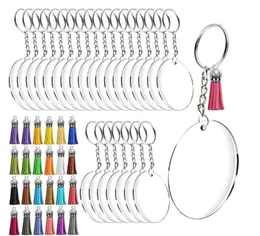 NiceCo Acrylic Keychain Blanks Transparent Round Acrylic Clear Discs Circles wMetal Split Key Chain Rings Colorful Tassel Pen331154593535