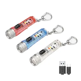 손전등 토치 미니 키 체인 토치 USB 충전식 LED 가벼운 방수 손전등 버클 야외 비상 조명 도구 D OTNWV