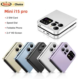 New Mini i15 Pro Flip Cell Phone Dual SIM Card Unlocked GSM Electric Torch Automatic Call Recording 2.4 Inch Screen Foldable Mobile Phones Type-C Free Case