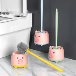 Cute Pig Toilet Brush Wall Hanging Rack Leak Proof Gap Cleaning Tools Bathroom Cleaner Long Handle Household WC Accessories 240531