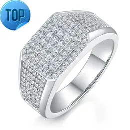 Mossanite Fine Mossanite Hiphop Ring Sterling Silver 925 Iced Out White D VVS1 Round Brilliant Cut Rings for Men