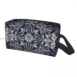 Cosmetic Bags Black Fire Mandala Bag Women Kawaii Big Capacity Boho Makeup Case Beauty Storage Toiletry