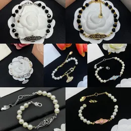 Fashion Crystal Chain Women Bracelet 18K Gold Plated 925 Silver Classic Pearl Crystal Bangle Letter Engraved Personalized star Skeleton Jewelry Accessories