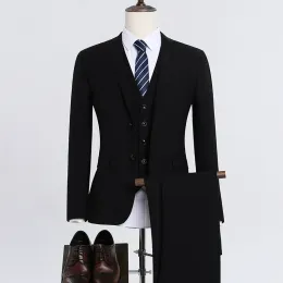 S-6xl-traje formell de negocios para hombre, chaqueta de color liso, neger, azul marino, traje de boda para novio, 3 piezas