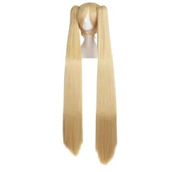 long straight cosplay wigs Blonde blue 2 Ponytails 120cm Costume Party Shape Claw Synthetic false hair women039s wig9689921
