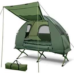 Berço de tenda de 1 pessoa, barraca de acampamento dobrável com colchão de ar e saco de dormir