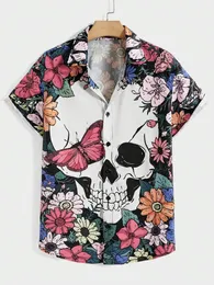Mäns casual skjortor Hawaiian Personlig skalle Floraltryck och kvinnors kortärmade havslapa-knapp-ner skjorta toppar