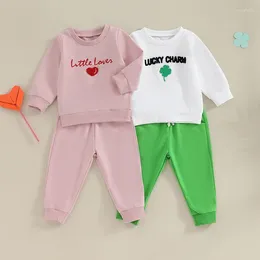 Zestawy odzieży 2024-11-02 Lioraitiin 6m-3y Niemowlę Toddler Boy St Patrick S Day Fits Długie rękawowe Bluza z zieloną spodniami