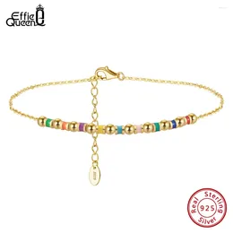 Anklets Effie Queen 925 Sterling Silver Cable Link Chain Anklet With 14K Gold Colourful Beads For Women Foot Ankle Straps Jewelry SA94