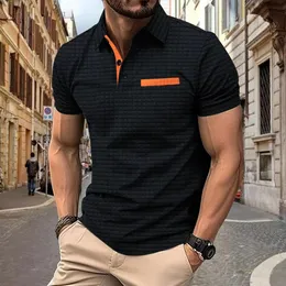 Instagram Spring- und Herbst -Herren -Polo -Shirt -Knopf Jacquard Plaid Sport Leisure Muscle Fitness Polo Top 240523