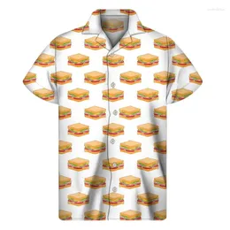 Men's Casual Shirts Food Sandwiches 3d Printed Shirt For Men Summer Vacation Loose Short Sleeves Hawaiian Cool Button Lapel Aloha Blouse