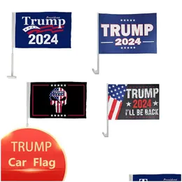 Banner Flags Stock Trump 2024 Seçim Araba Bayrağı Kampanyası Arabalar Dekorasyon Teslimat Damla Ev Bahçe Festival Parti Malzemeleri Otbvk