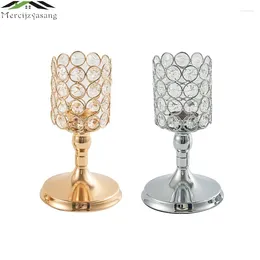 Kerzenhalter 2pcs/Los Metall mit Crystal Retro Stand Säule Gold/Silber Candlestick für Hochzeitsanschluss Candelabra 06101