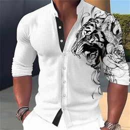 Herren lässige Hemden Herren Hemd Tier Comfort Casual Soft Hd Tiger Muster 2024 Neue Herren Top Fashion atmungsaktives Button Design Y240529
