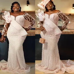 2024 aso ebi plus size pearl pink mermaid dress dress headed evened evening party second second second virthsy inganting dragement dresses virts