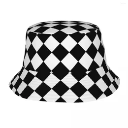 Berets Black And White Checkered Bucket Hats Panama Hat Children Bob Outdoor Autumn Fisherman For Summer Fishing Unisex Caps