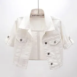 Summer White Short Women Denim Jacket Korean Fashion Coat Thin Slim Ytterkläder Halva ärm Jeans Jackor Kvinnliga Chaquetas Mujer 240531