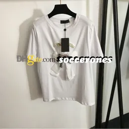 Mulheres elegantes camisetas charme diamante floral Apliques camisetas verão branco preto casual casual feminino camisetas