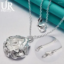 Pendants URPRETTY 925 Sterling Silver Big Flower Pendant Necklace 16/18/20/22/24/26/28/30 Inch Chain For Woman Wedding Jewelry