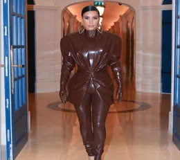 Abendkleid yosef aljasmi rote Frauen t Kim Kardashian 3 Pieaces Anzug Leder Kleidung